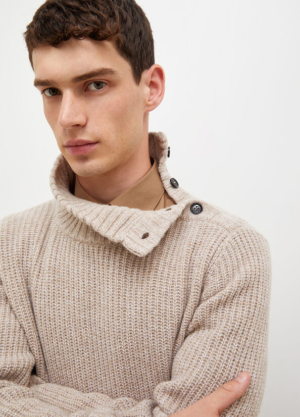 Beige Men's Liu Jo Turtleneck With Logo Buttons Sweaters | BLZ-129674