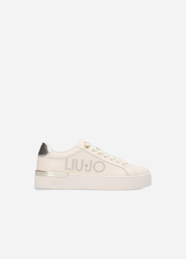 Beige Women\'s Liu Jo Leather With Logo Sneakers | EXC-098372