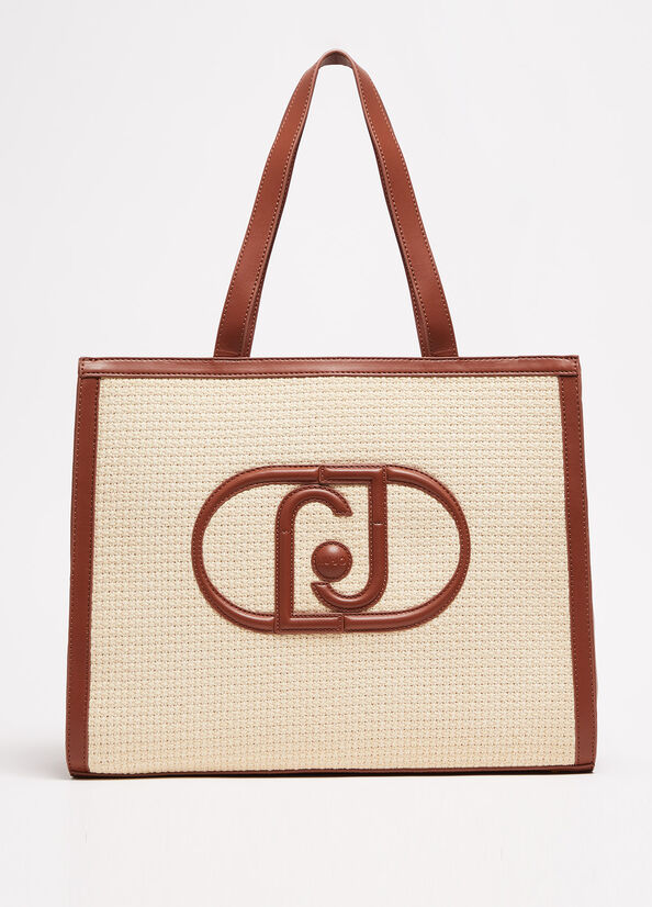 Beige Women\'s Liu Jo WovenWith Logo Shopper Bag | NSR-106827