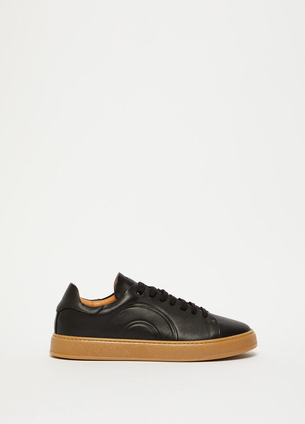 Black / Brown Men's Liu Jo Leather Sneakers | URZ-652947