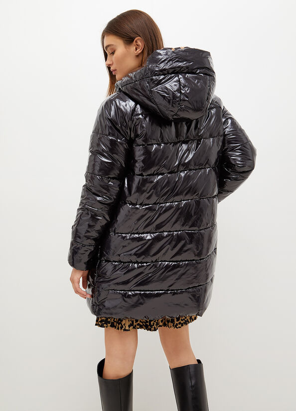 Black / Leopard Women's Liu Jo Reversible With Hood Coats | EJW-706829