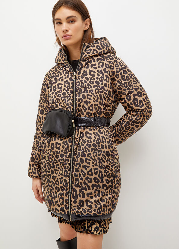 Black / Leopard Women's Liu Jo Reversible With Hood Coats | EJW-706829