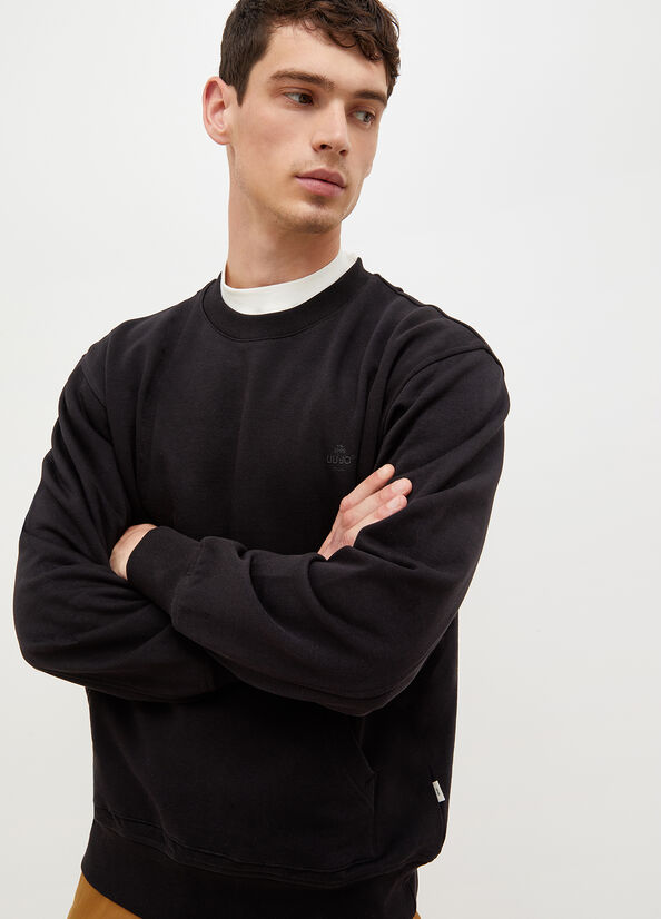 Black Men's Liu Jo Crew Neck Sweaters | VRQ-431208