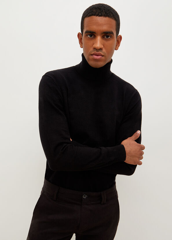 Black Men\'s Liu Jo Turtleneck In Cotton Sweaters | YIK-869140