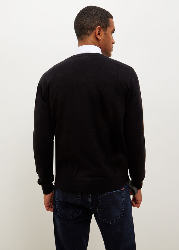 Black Men's Liu Jo V-Neck Sweaters | JHE-802135