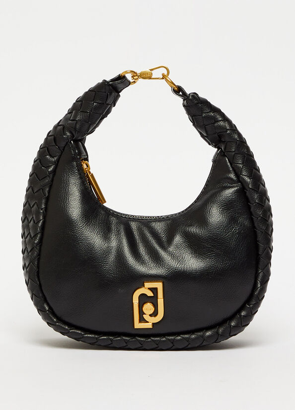 Black Women's Liu Jo Braided Shoulder With Logo Shoulder Bags | MQB-483590