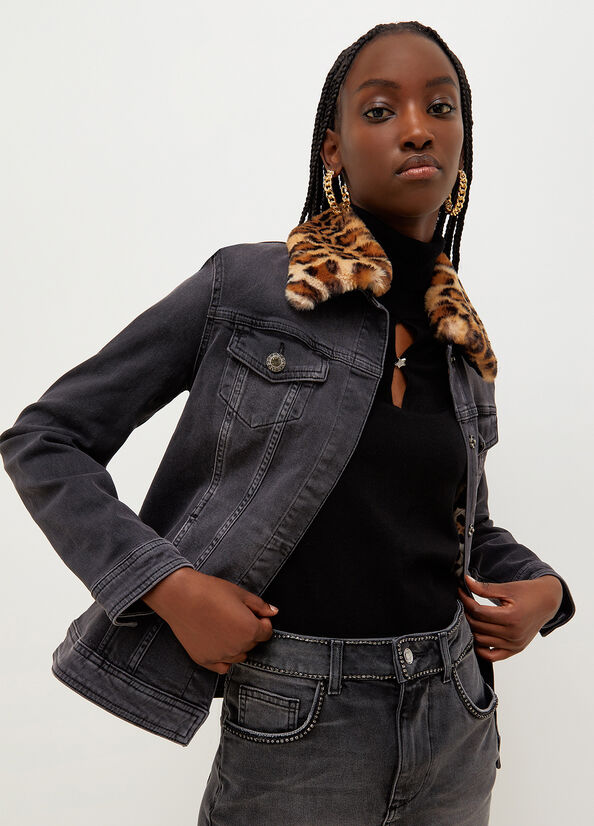 Black Women\'s Liu Jo Denim With Synthetic Fur Jackets | LQP-768491