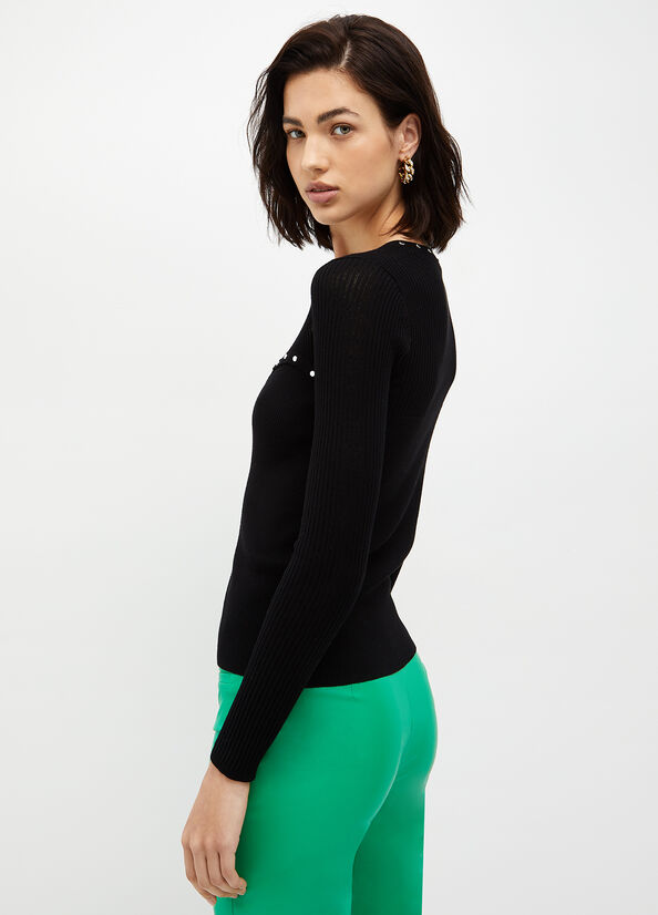 Black Women's Liu Jo Eco-Friendly Cardigan With Studs Sweaters | JZG-593461