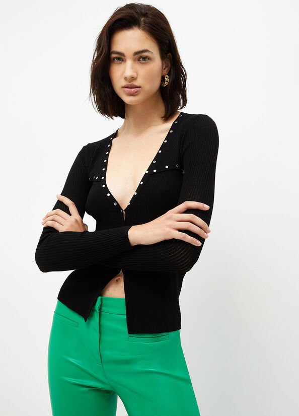 Black Women\'s Liu Jo Eco-Friendly Cardigan With Studs Sweaters | JZG-593461