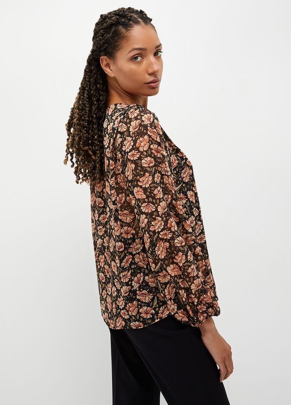 Black Women's Liu Jo Eco-Friendly Floral Blouse Shirts | AUJ-075641