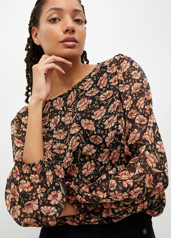 Black Women's Liu Jo Eco-Friendly Floral Blouse Shirts | AUJ-075641