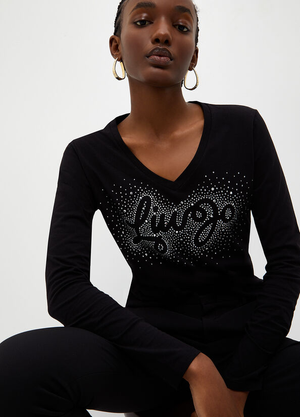 Black Women's Liu Jo Eco-Friendly With Logo Tops | WIC-718024