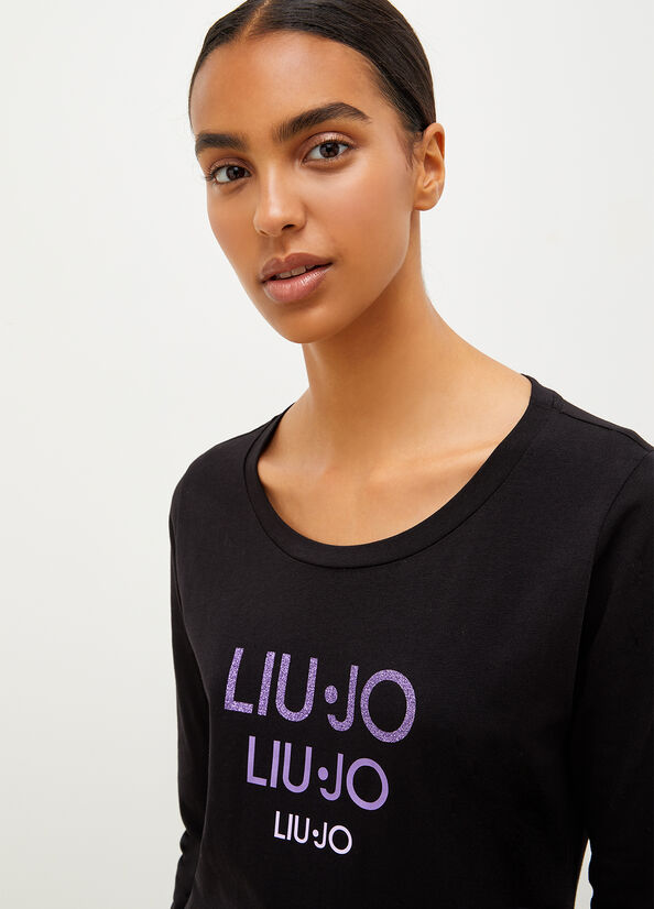 Black Women's Liu Jo Eco-Friendly With Logo T Shirts | XSC-104957