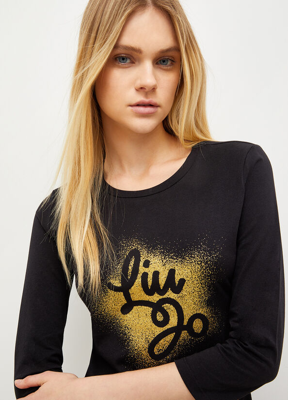 Black Women's Liu Jo Eco-Friendly With Logo T Shirts | YWO-721480