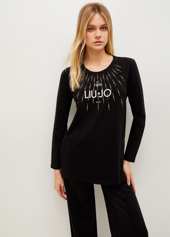 Black Women\'s Liu Jo Eco-Friendly With Studs And Logo T Shirts | ETQ-312968