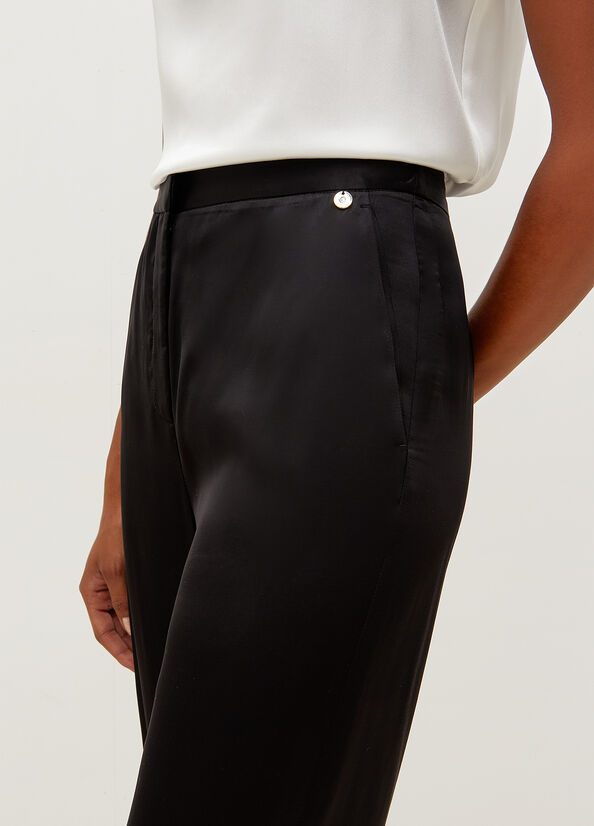 Black Women's Liu Jo High-Rise Satin Pants | EZF-067812