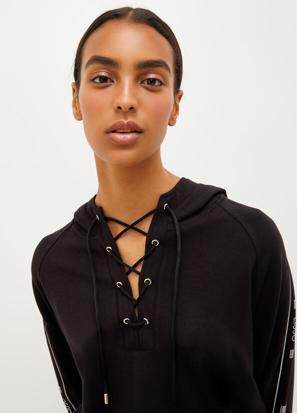 Black Women's Liu Jo Hooded, Eco-Friendly Sweaters | MPX-278036