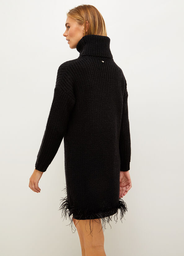 Black Women's Liu Jo Knitted With Feathers Dress | FBH-761093