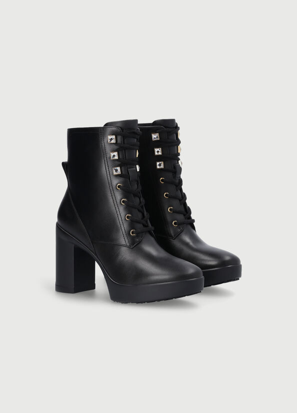 Black Women's Liu Jo Laceup With Wide Heel Ankle Boots | TJK-679401