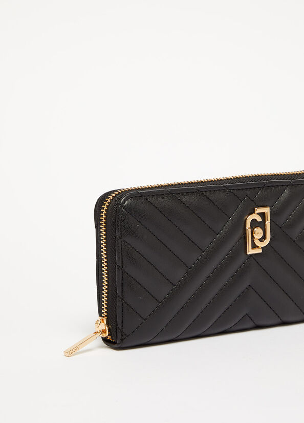 Black Women's Liu Jo Large Eco-Friendly In Matelassé Wallets | FHU-150786