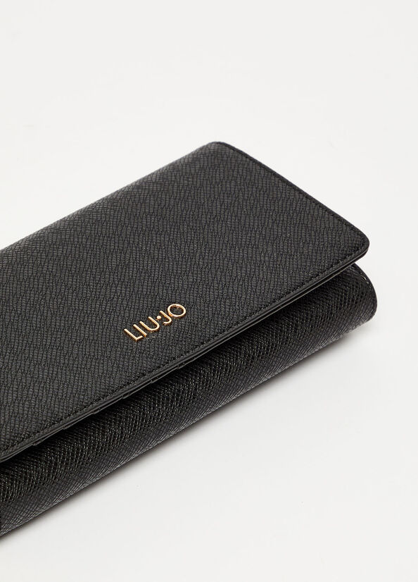 Black Women's Liu Jo Large With Logo Wallets | KDU-076248