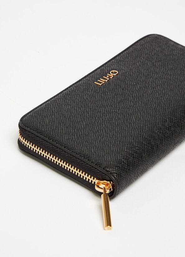 Black Women's Liu Jo Large Zip-Around Wallets | GBL-419820