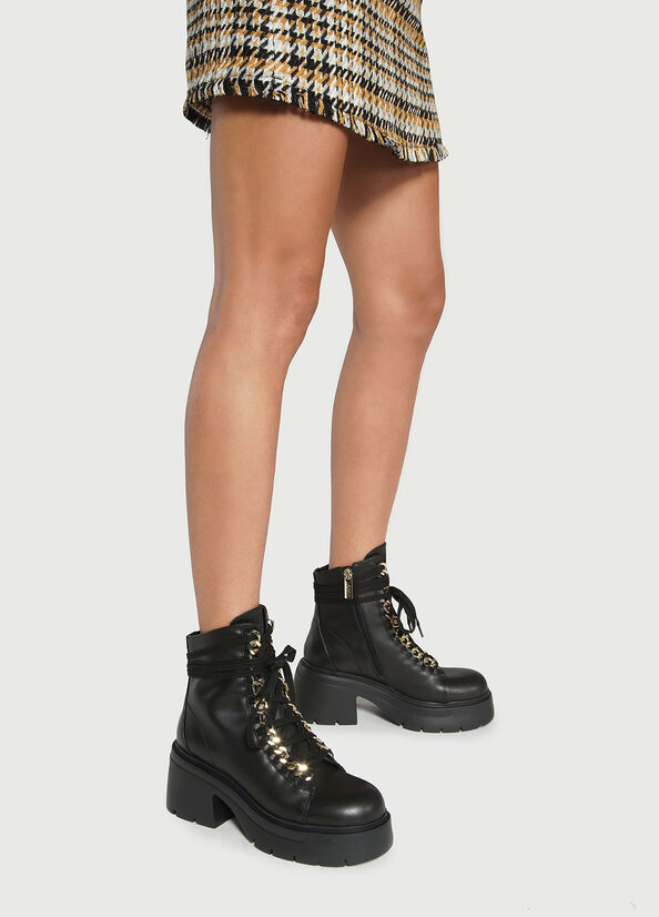 Black Women\'s Liu Jo Leather With Jewelled Chain Ankle Boots | WGV-256971