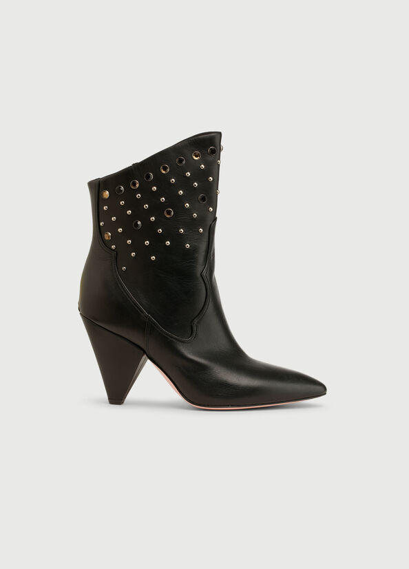 Black Women's Liu Jo Leather With Jewels Ankle Boots | AKC-402378