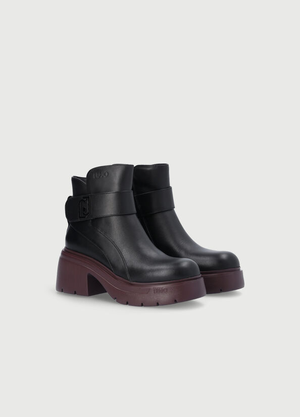 Black Women's Liu Jo Leather With Logo Ankle Boots | IOJ-041892