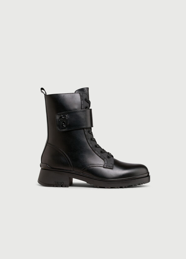 Black Women's Liu Jo Leather With Logo Ankle Boots | KSL-612974