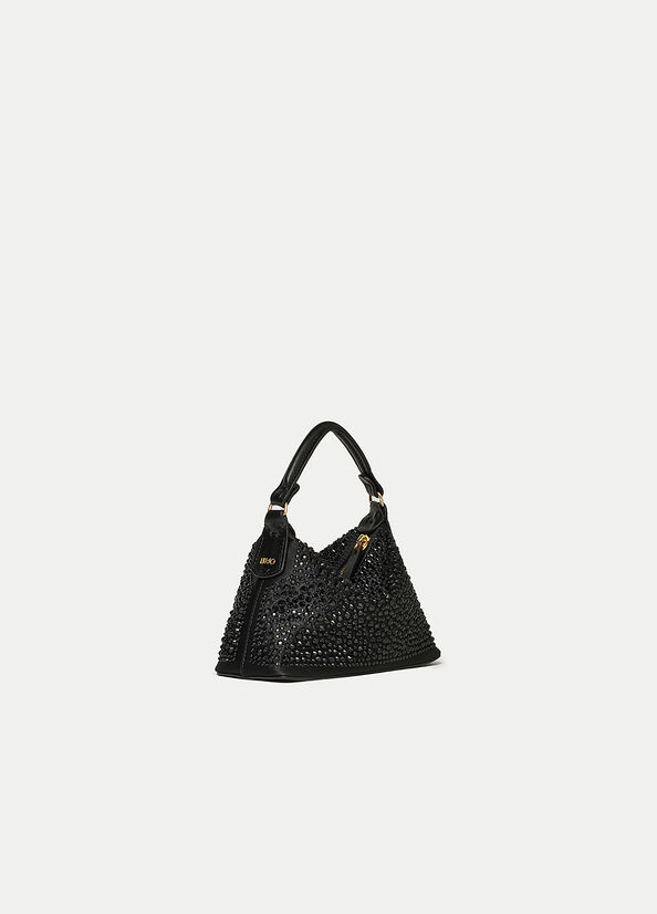 Black Women's Liu Jo Mini Hobo With Gemstones Crossbody Bags | VPC-451693