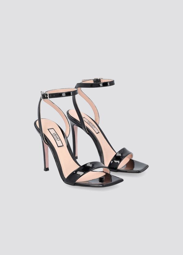 Black Women's Liu Jo Patent Leather Heeled Sandals | XBP-786542