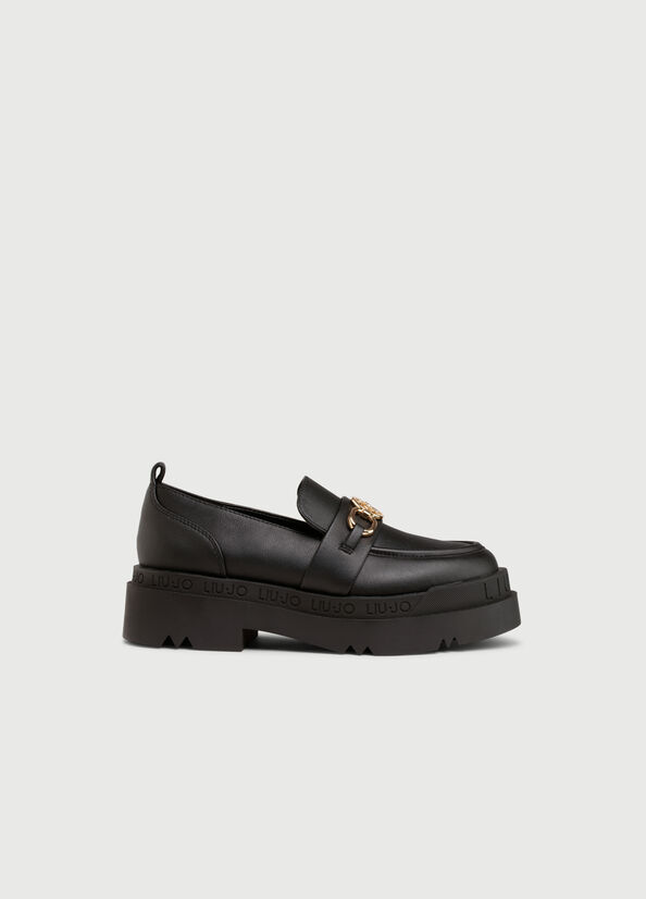 Black Women's Liu Jo Platform Moccasins With Logo Flat Shoes | ZGU-498021