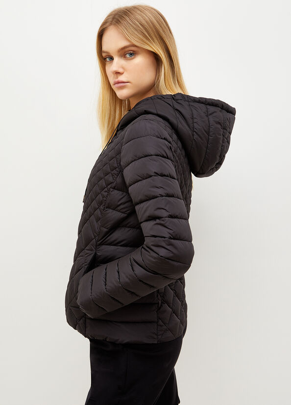 Black Women's Liu Jo Quilted Down With Hood Coats | LXZ-350942