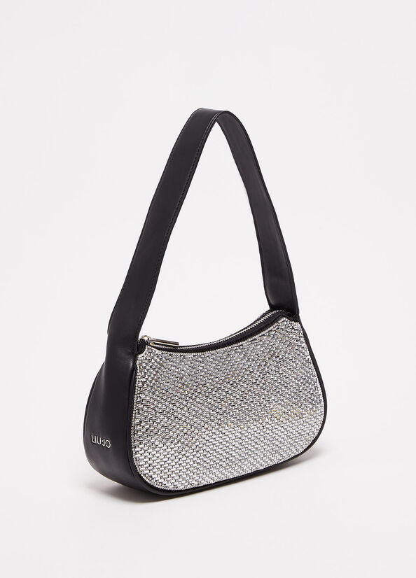 Black Women's Liu Jo Shoulder With Rhinestones Shoulder Bags | DOU-432175