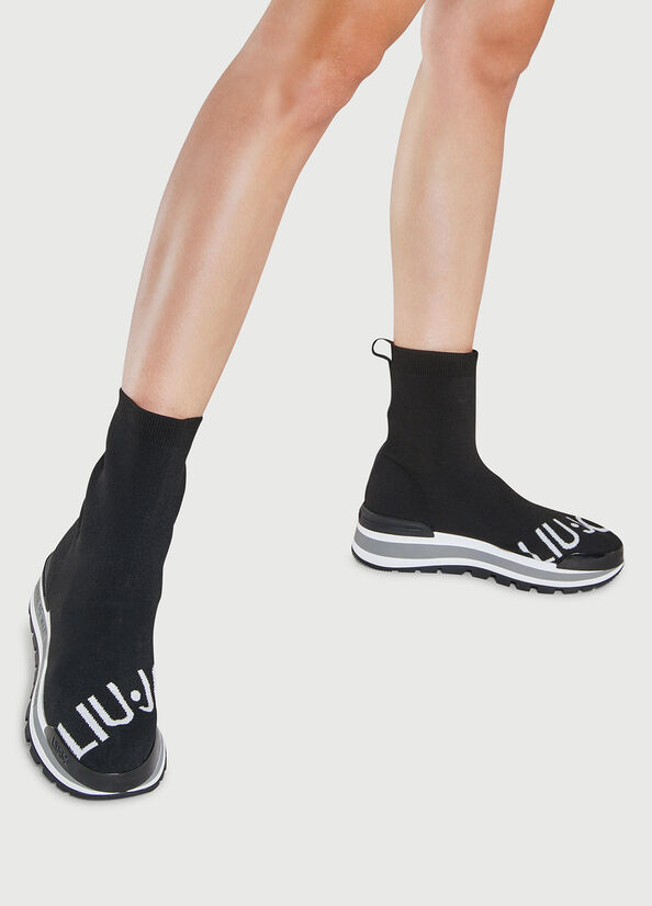 Black Women\'s Liu Jo Sock With Logo Sneakers | JZK-159864