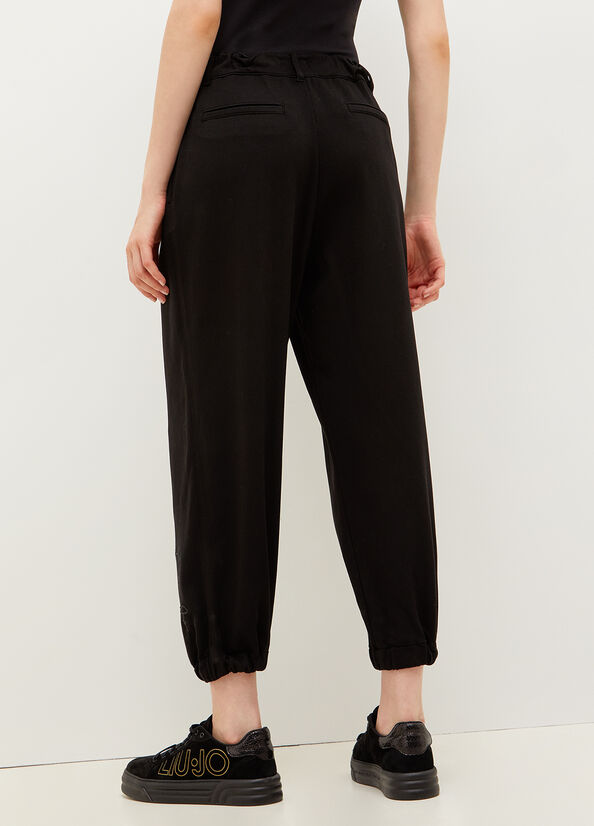 Black Women's Liu Jo Stretch Cotton Fleece Pants | SLY-984532