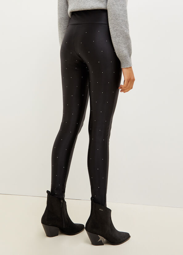 Black Women's Liu Jo Stretch Jersey Leggings With Rhinestones Pants | MUX-023671