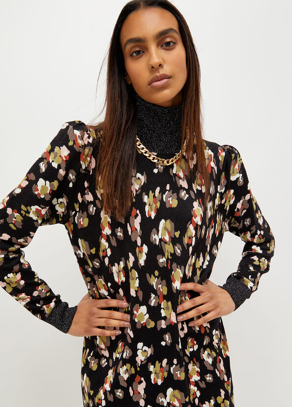 Black Women's Liu Jo Turtleneck With Camouflage Print Dress | NKU-256197