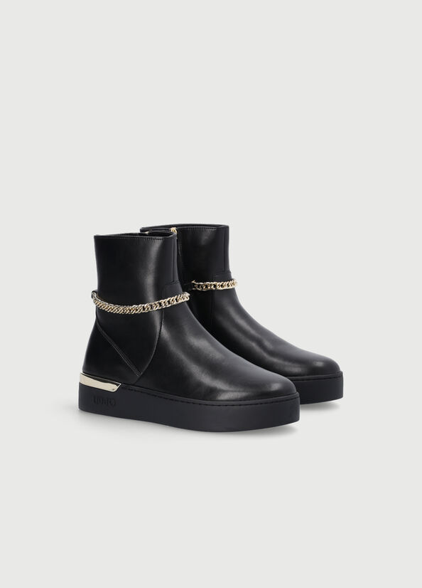 Black Women's Liu Jo With Jewel Chain Ankle Boots | NOK-839407