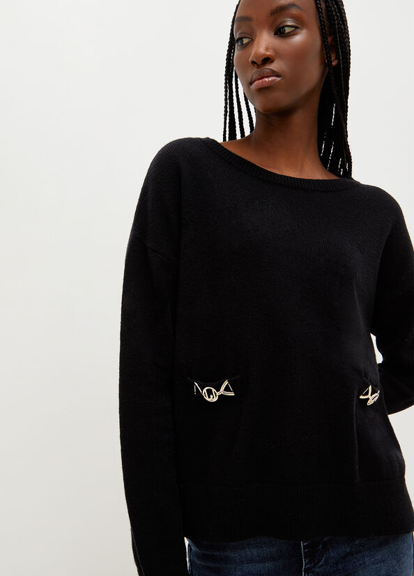 Black Women's Liu Jo With Jewel Logo Sweaters | IGF-350891