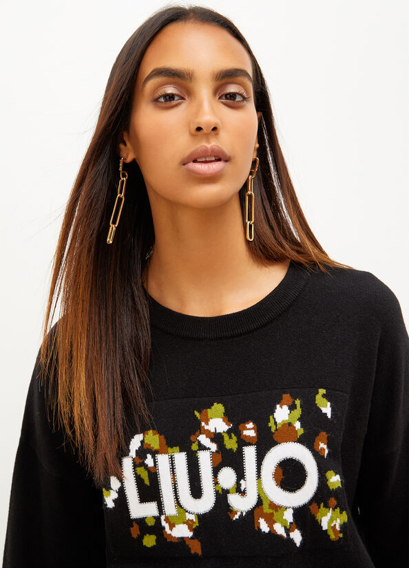 Black Women's Liu Jo With Logo And Camouflage Motif Sweaters | VCY-621735