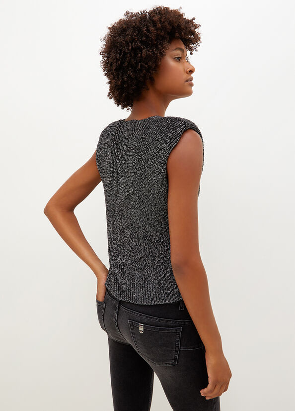 Black Women's Liu Jo Wool And Lurex® Blend Vest Sweaters | FIH-902637