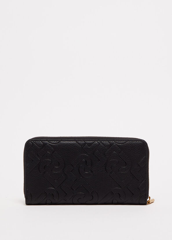 Black Women's Liu Jo Zip Around With Logo Wallets | UEP-120369