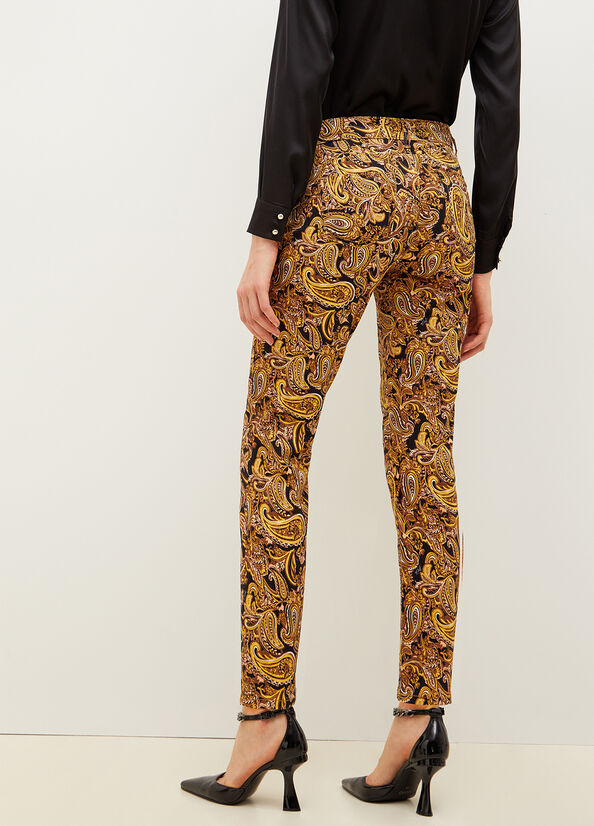 Black / Yellow Women's Liu Jo Paisley In Drill Pants | PZV-493751