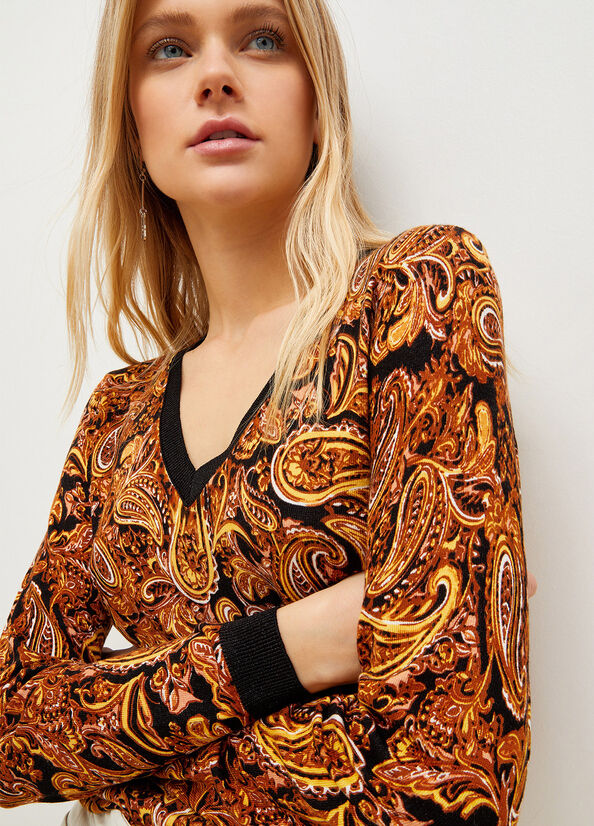 Black / Yellow Women's Liu Jo Paisley Print Sweaters | ZSR-845261