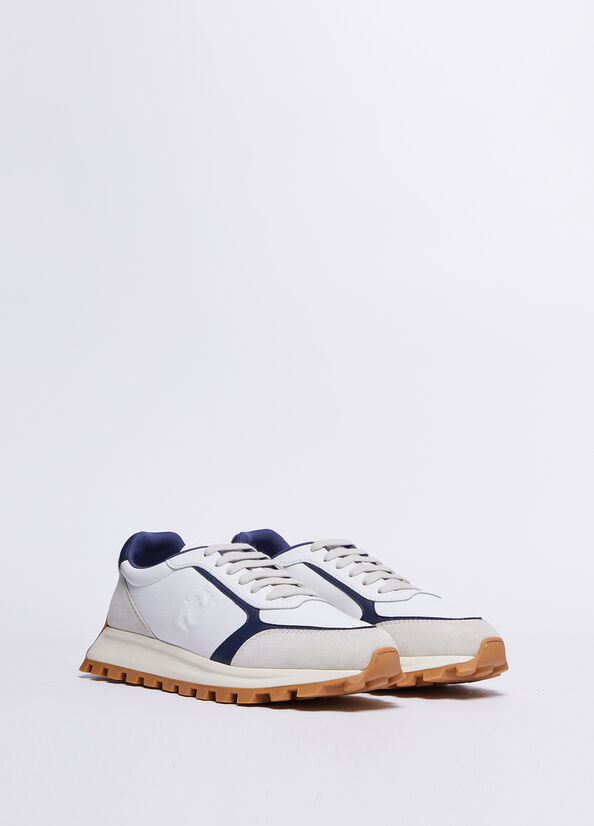 Blue Men's Liu Jo Leather And Suede Sneakers | RBS-425781