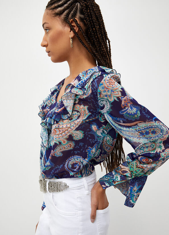 Blue Women's Liu Jo Blouse With Paisley Print Shirts | YSL-098462