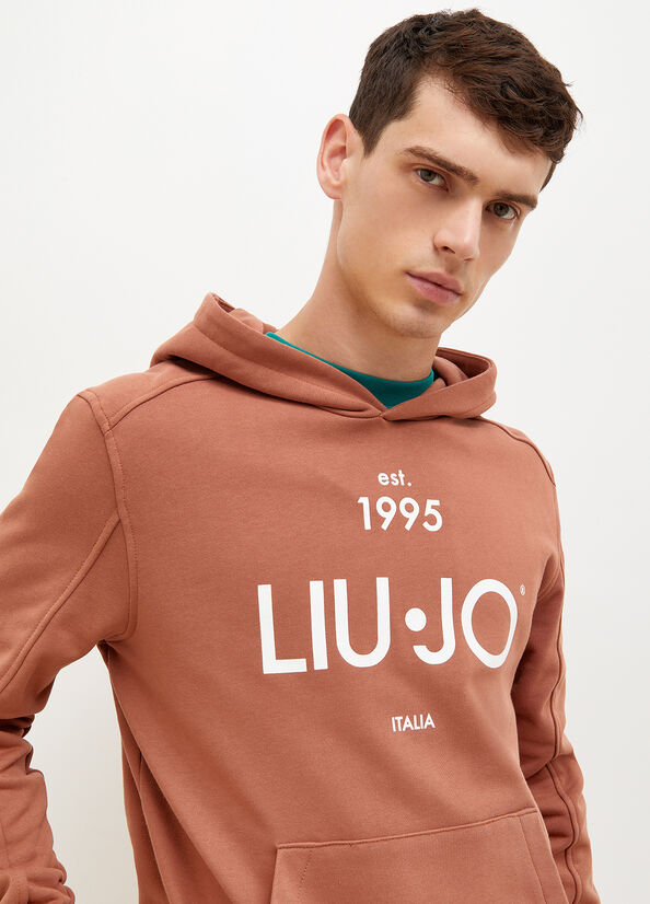 Brown Men's Liu Jo 1995 Logo Hoodie Sweaters | PBG-829015