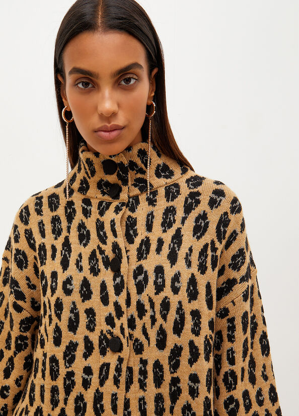 Brown Women's Liu Jo Animal-Print Knit Coats | QSU-859340